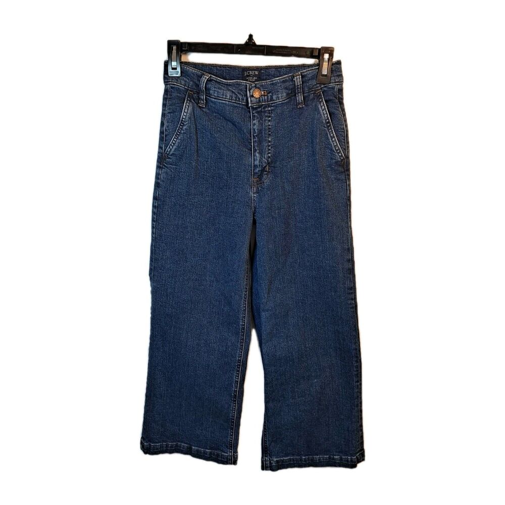 J. Crew Womens Jeans Sz 25 Wide Leg Crop Blue Medium Wash Mid Rise Stretch Denim